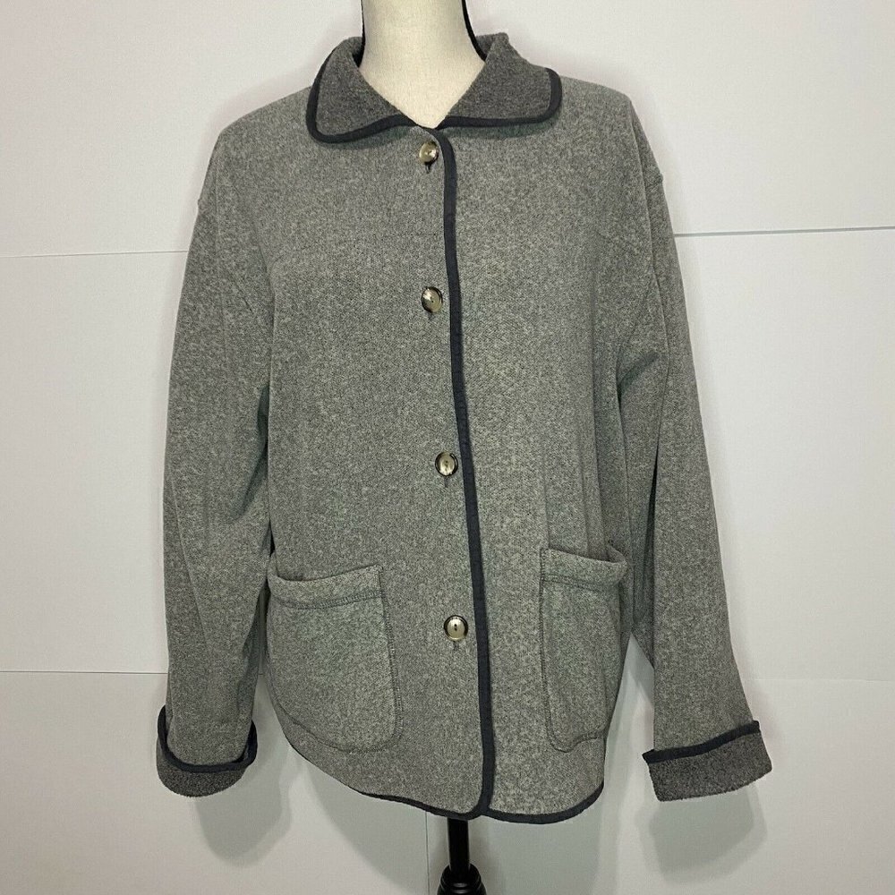 Vintage North Face Sz Medium Buttoned Front Sweater Jacket Cuffed Sleeve Gray
